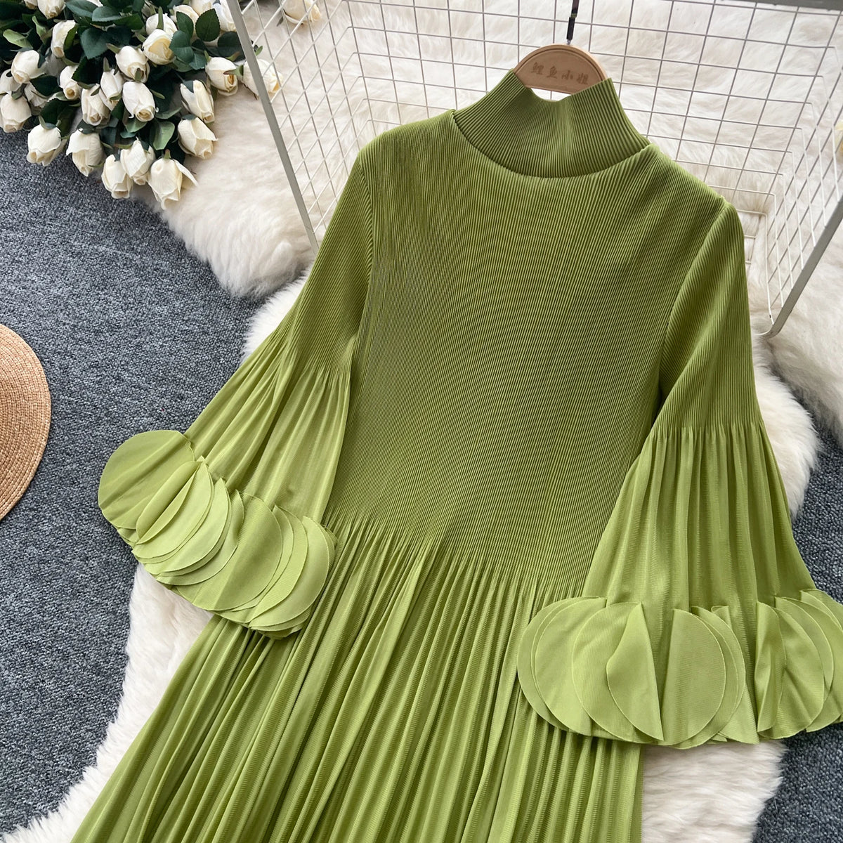Petal Sleeves Pleated Tassel Dress Eight Colours
