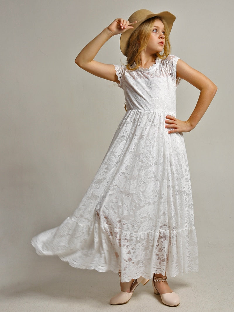 Girls Maxi Lace Chiffon Photoshoot Dresses For 3-15 Years