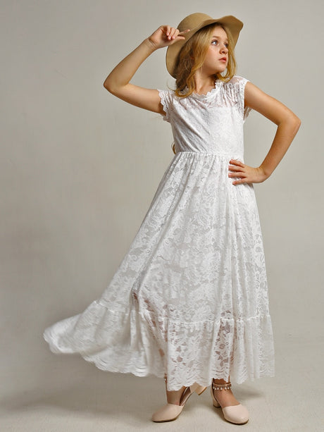 Girls Maxi Lace Chiffon Photoshoot Dresses For 3-15 Years