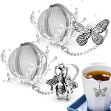 Set of Two Stainless Steel Tea Infusers Butterfly Bee Charm Chain Mesh Ball Tea Strainer