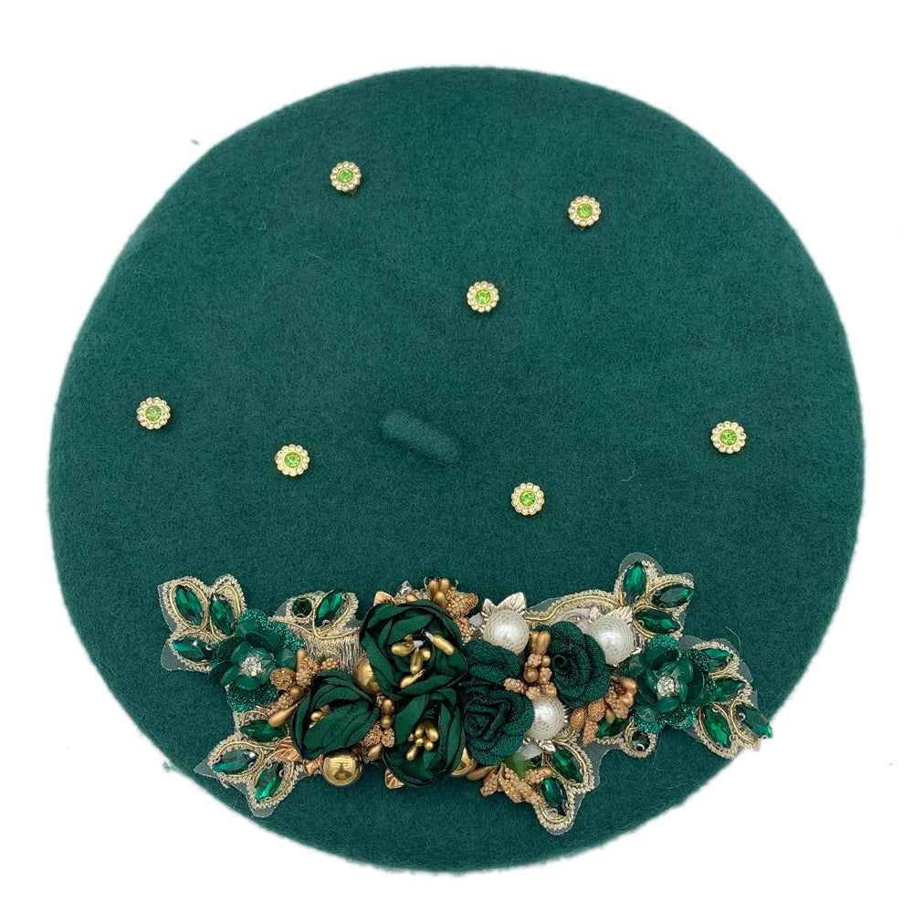 Margie's Flower Diamonte Winter Autumn Beret 10 Colours