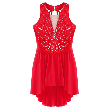 Girls Rhinestone Modern Contemporary Dance Ballet Dress Leotard Costume