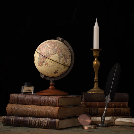 World Globe Earth Map Retro Wooden Base Desk Decor
