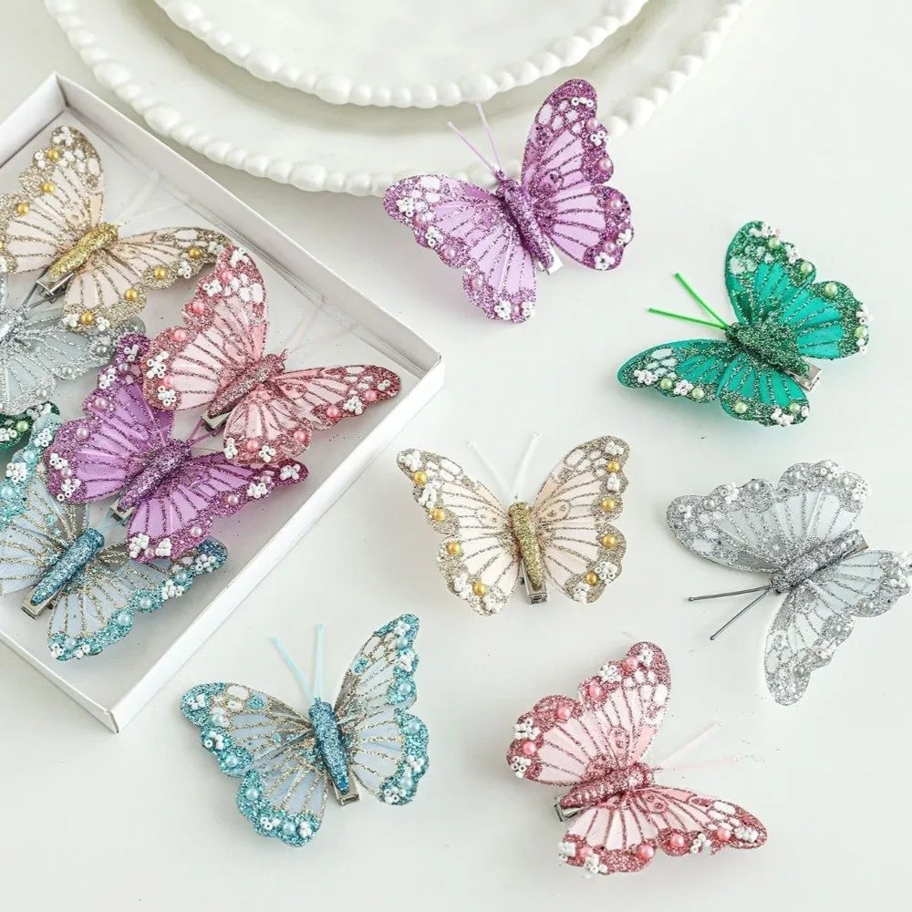 Glitter Christmas Butterflies Ornaments Sparkling Christmas Tree Decorations with Clips