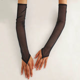 16 Colours Sheer Mesh 48cm Long Hook Finger Gloves Stretchy Sun Protection Cosplay Dance Wear