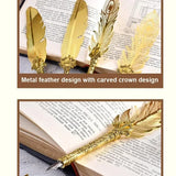 Golden Feather Quill Pens Set Dip Fountain Pens Ink Stationery Writing Gift Box Sets