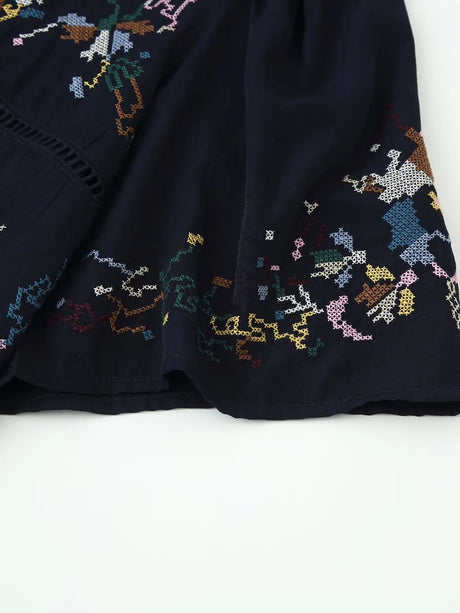 Toni's Totem Flower Navy Embroidered Short Sleeve Jacket Short Coat