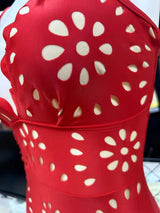 Red Flower Hollow Lace Swimsuit Skirt Resort Wear