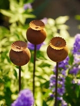 1/3pcs Rusted Poppy Garden Decor Stakes