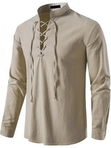 Men's Pure Cotton Medieval Lace Up Shirts Renaissance Pirate Viking T-shirt