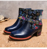 Violet's Floral Boots Genuine Leather Hand-painted Short Boots
