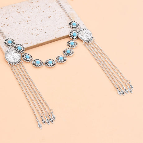 Kazakh Forehead Chain Silver Tassel Headband