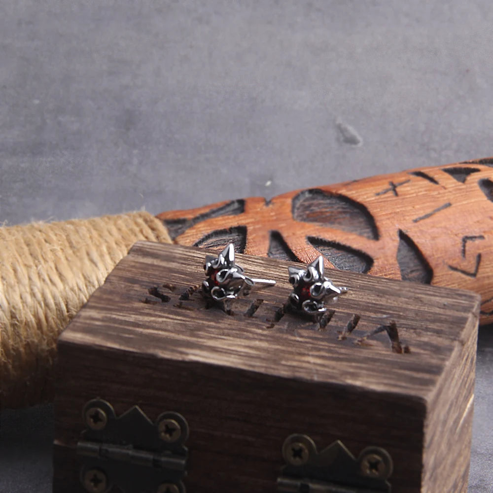 Pentagonal Star Stainless Steel Stud Hoop Earrings for Men with Wooden Box