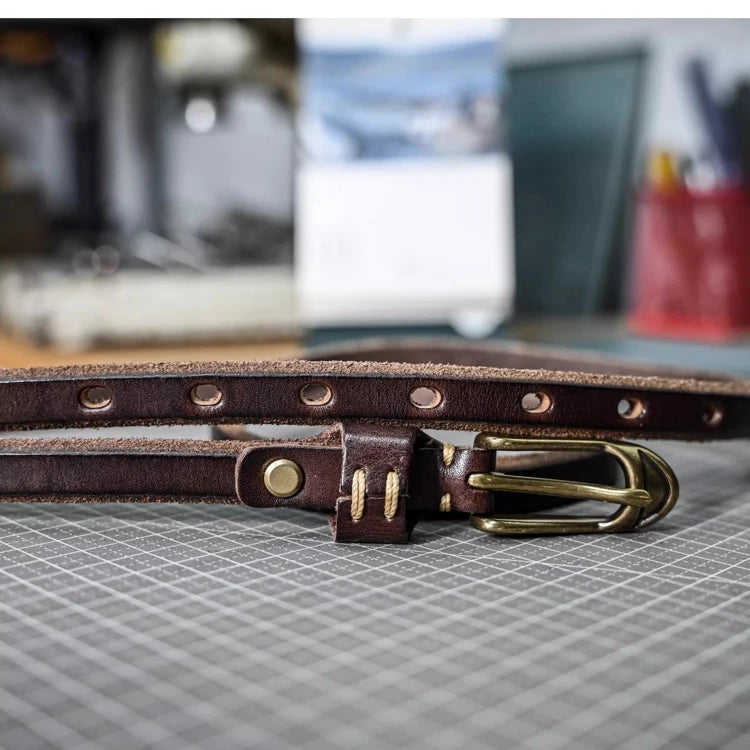 Shallee's Genuine Leather Women's Belt Pure Copper Button Western Cowboy Style