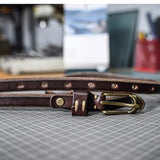 Shallee's Genuine Leather Women's Belt Pure Copper Button Western Cowboy Style