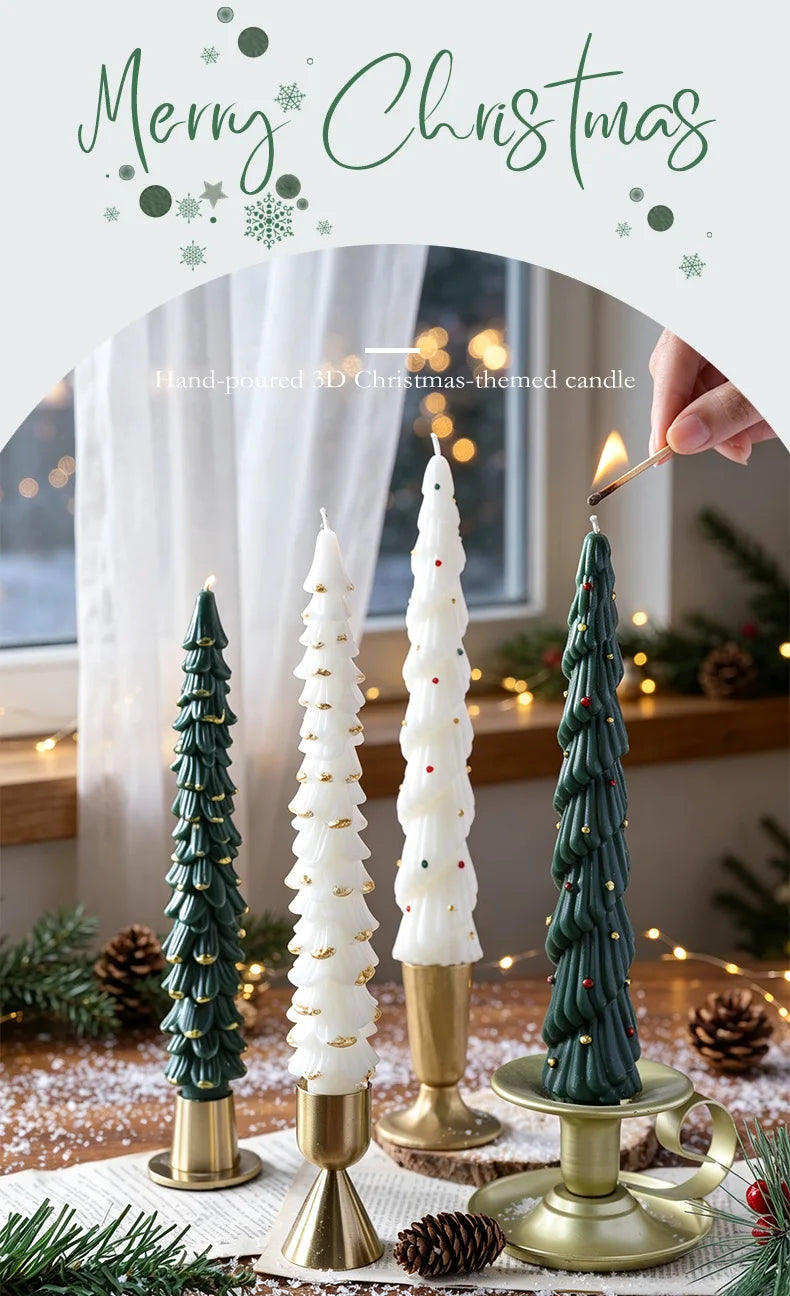 Christmas Tree Taper Candle Pine Tree Candlestick Xmas Dinner Table Decor