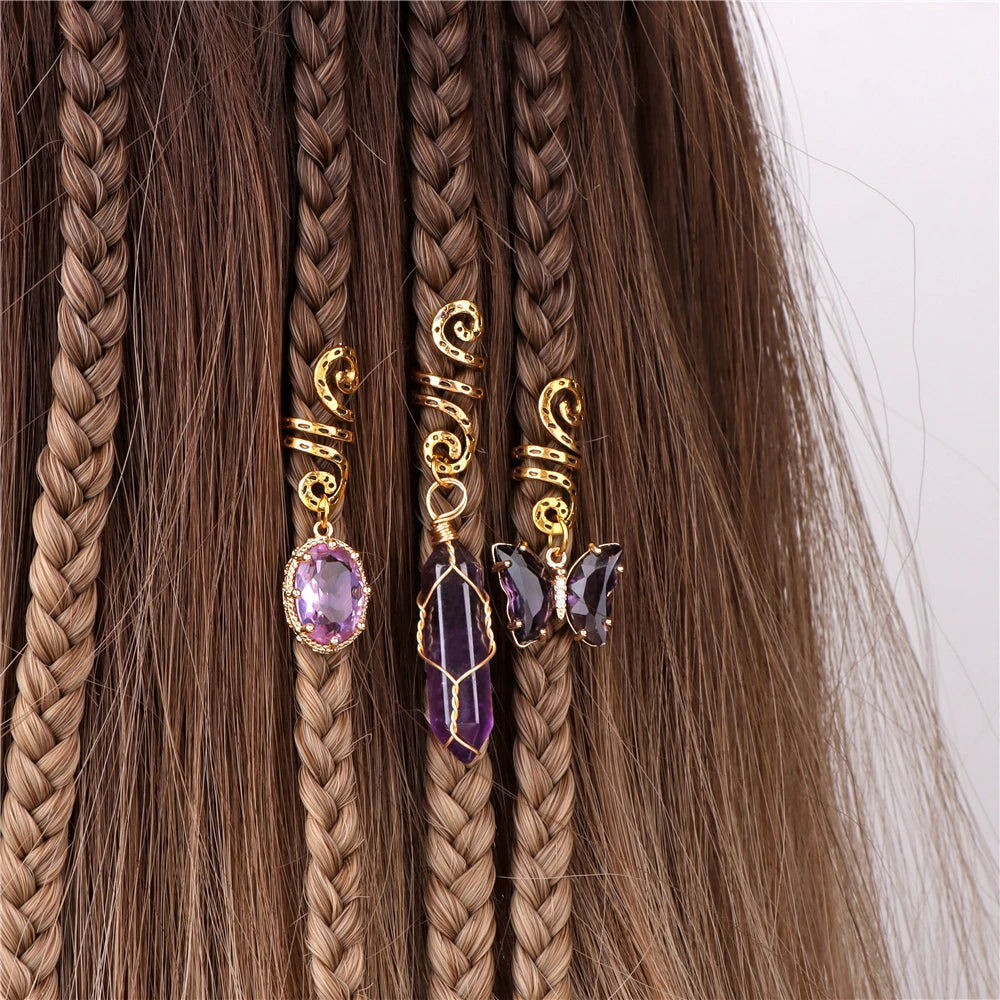 Crystal Braid Jewellery Hair Clips 3pcs/Set Natural Stones