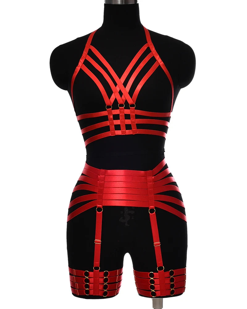 Pearlescent Colours Body Harness Body Cage Garter Belt Harness Full Set