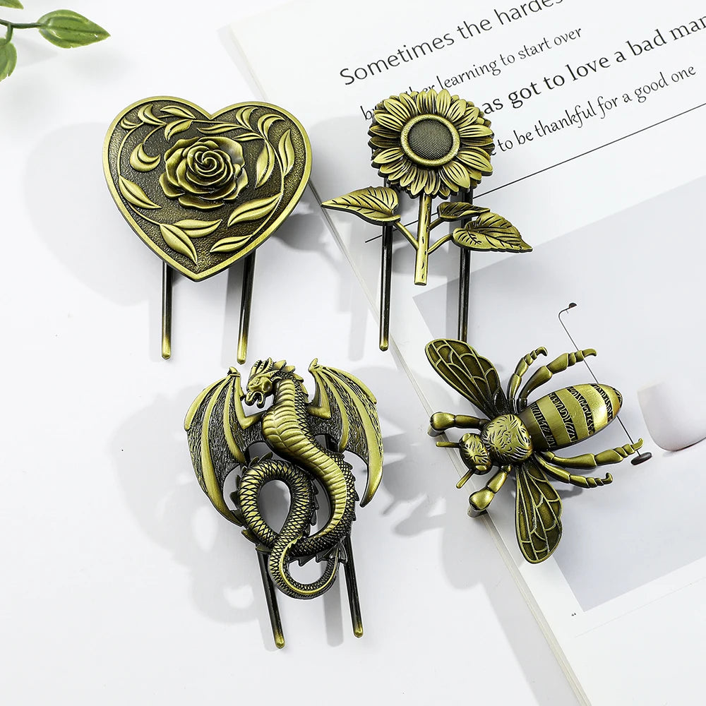 Bronze Metal Book Clips Bee Dragon Rose Sunflower Bookmark