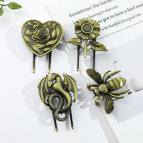 Bronze Metal Book Clips Bee Dragon Rose Sunflower Bookmark
