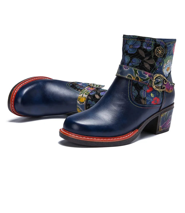 Violet's Floral Boots Genuine Leather Hand-painted Short Boots