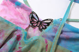Y2k Fairycore 3 Pcs Sets Long Flare Sleeve Shawl Halter Lace Up Top Pleated Skirt Festival Fits