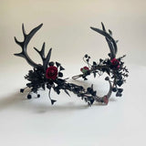 Handmade Black Antler Crown Gothic Woodland Headpiece Halloween Costume