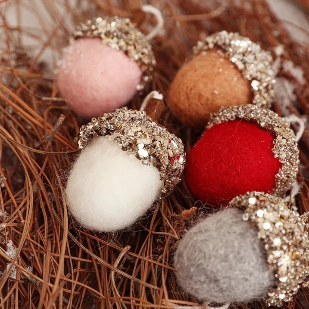 Wool Felt Glittery Acorn Ornaments Christmas Tree Hanging Decor