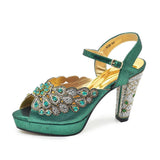 Peacock Party Shoes Wedding Peep Toe Pumps with Rhinestone