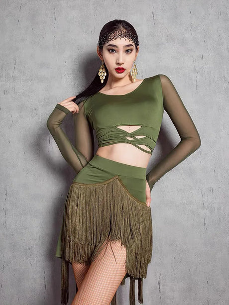 Fringe Latin Dance Skirt Top Samba Tango Salsa Latin Practice/Competition Tassel Stage Costume