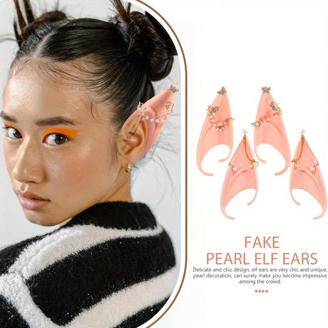 Two Pairs of Elf Ears with Pierced Earrings Cosplay Soft Latex Ear Cuffs