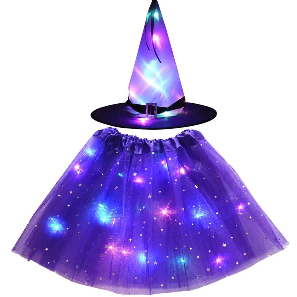 LED Witch Stars Tutu Skirt Glow Party Costumes Halloween
