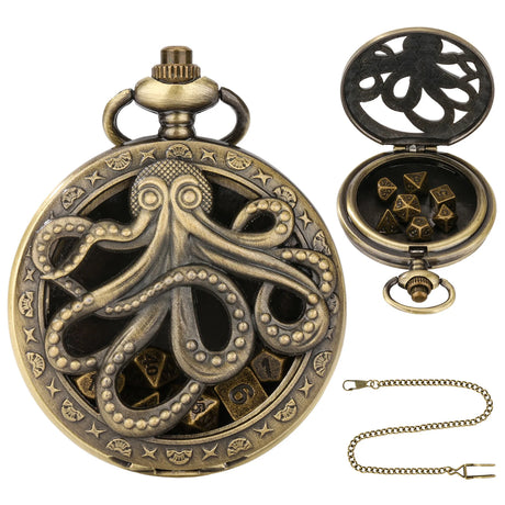Brass DND Dice Case Vintage Cthulhu Pocket Watch One Eyed Octopus Pocket Watch Style Case