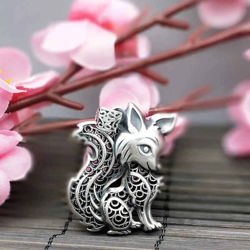 Lucky Silver Fox Pendant Necklace