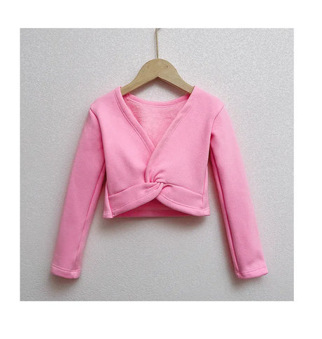 Plush Girls Ballet Wrap Tops Long Sleeve Dance Warm Up Sweater
