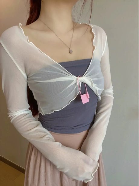 Mesh Dance Tops Bolero Shrug Tie Front