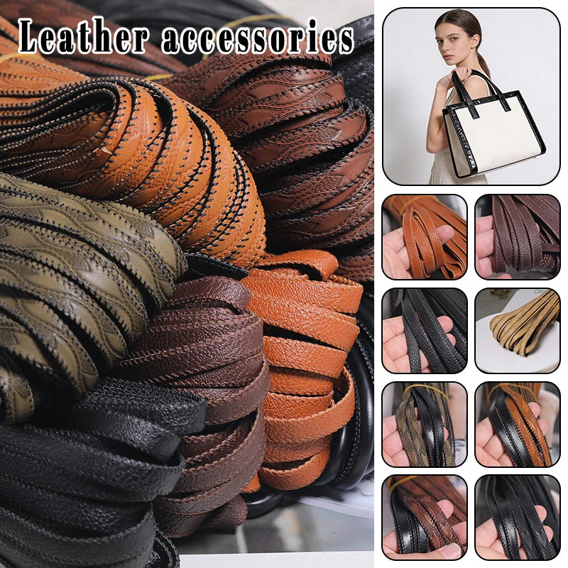 1/2/5/10M Faux Leather Rope 10mm wide Leaf Embossed Flat Ribbon DIY Craft