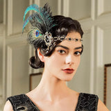 1920s Flapper Peacock Feather Headband Roaring 20s Great Gatsby Hair Accessories