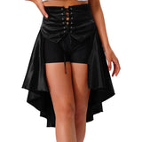 Gothic Steampunk Satiny Pirate Skirt Front Lace-up Tiered Irregular Hem Skirt Waist Belt Medieval Costume