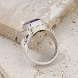 Maga's Portal Key S925 Sterling Silver Diamond Ring Square Natural Amethyst