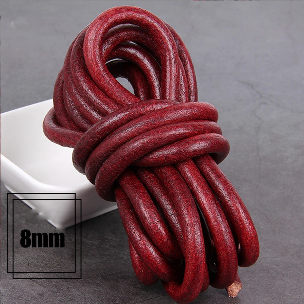 1/2/3/4/5/6/8mm 2 meter Red Coffee Genuine Leather Cord Flat/Round Rope DIY Jewellery Making