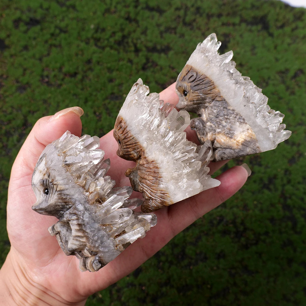One Crystal Hedgehog Figurine Natural Healing Stone Clear Quartz Cluster Home Decor