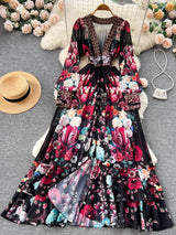 Mandy's Spring Boho Floral Chiffon Cascading Ruffles Dress