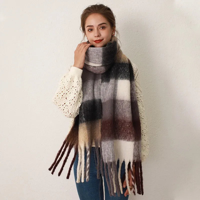 Colour Blocks Autumn Winter Plaid Scarves Imitation Cashmere Mohair