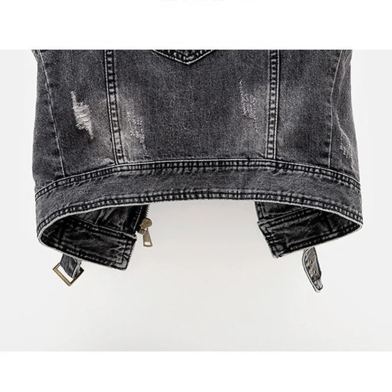 Black Denim Sleeveless Jacket Grunge Ripped Vest