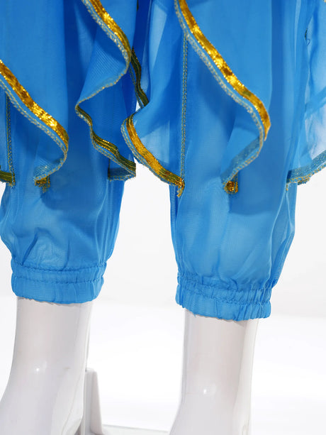 Girls Belly Dance Performance Outfit 4pcs Stage Costume Puff Sleeve Crop Top Ruffled Pants Hip Scarf Headscarf