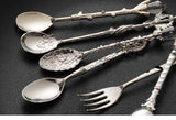 6pcs Vintage Spoons Fork Royal Style Gold Carved Coffee Tea Spoon Dessert Fork Cutlery Set