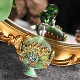 7ml Peacock Refillable Empty Perfume Bottle Metal Enamel Emerald Green Glass Cap Dripper