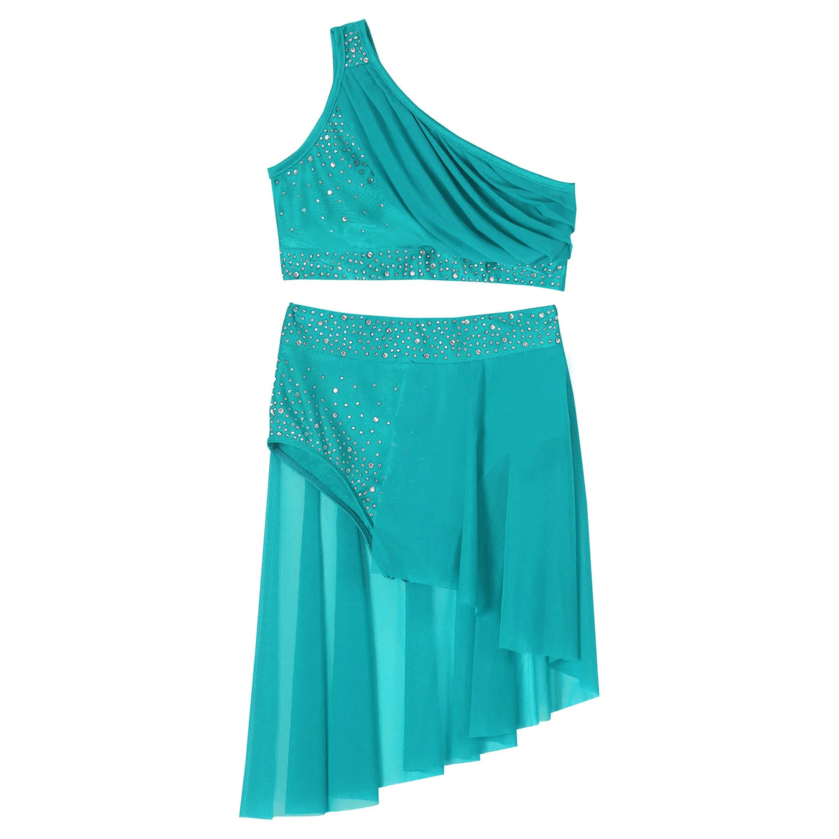 Girls Dance One Shoulder Crop Top Wrap Tutu Skirt Set