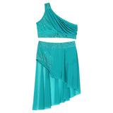 Girls Dance One Shoulder Crop Top Wrap Tutu Skirt Set